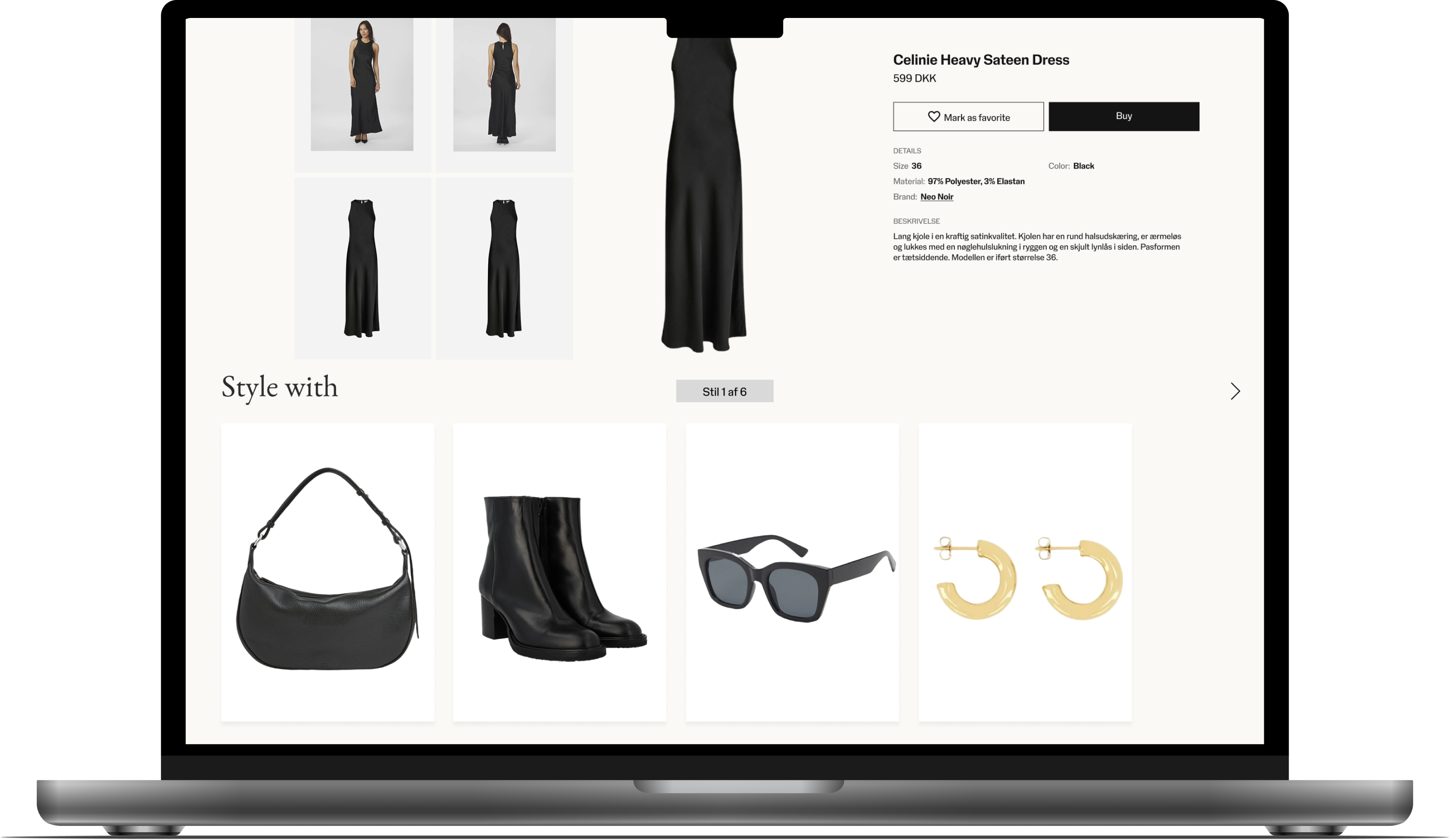 A generated bundle: dress styled with bag, boots, sunglasses and earrings